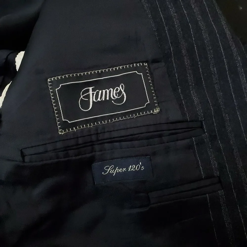 CANALI Jacket Men's 52 Navy Blue Pinstripe Classic Suit Blazer Double Vent Italy